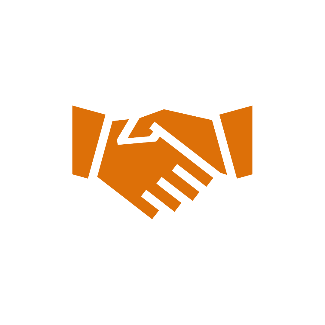 An orange icon of two hands shaking.