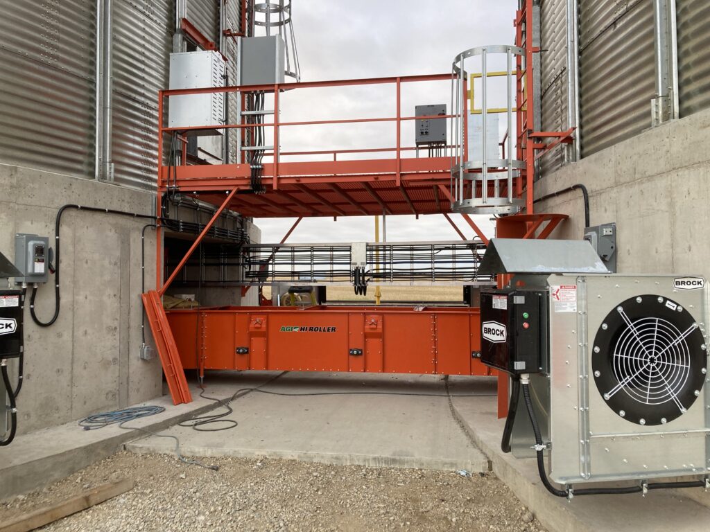 An orange grain elevator.