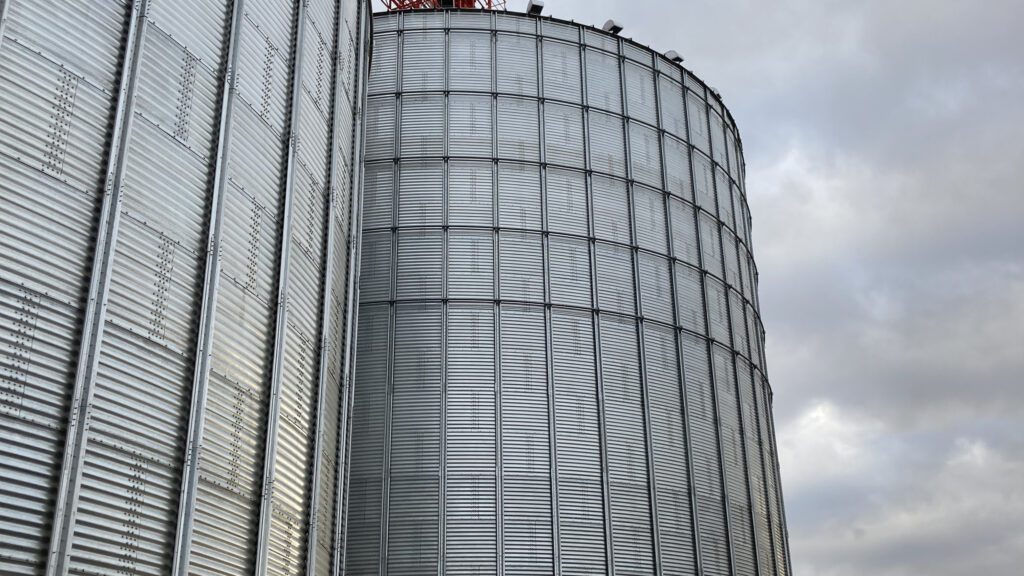 A close-up of a grain silo.