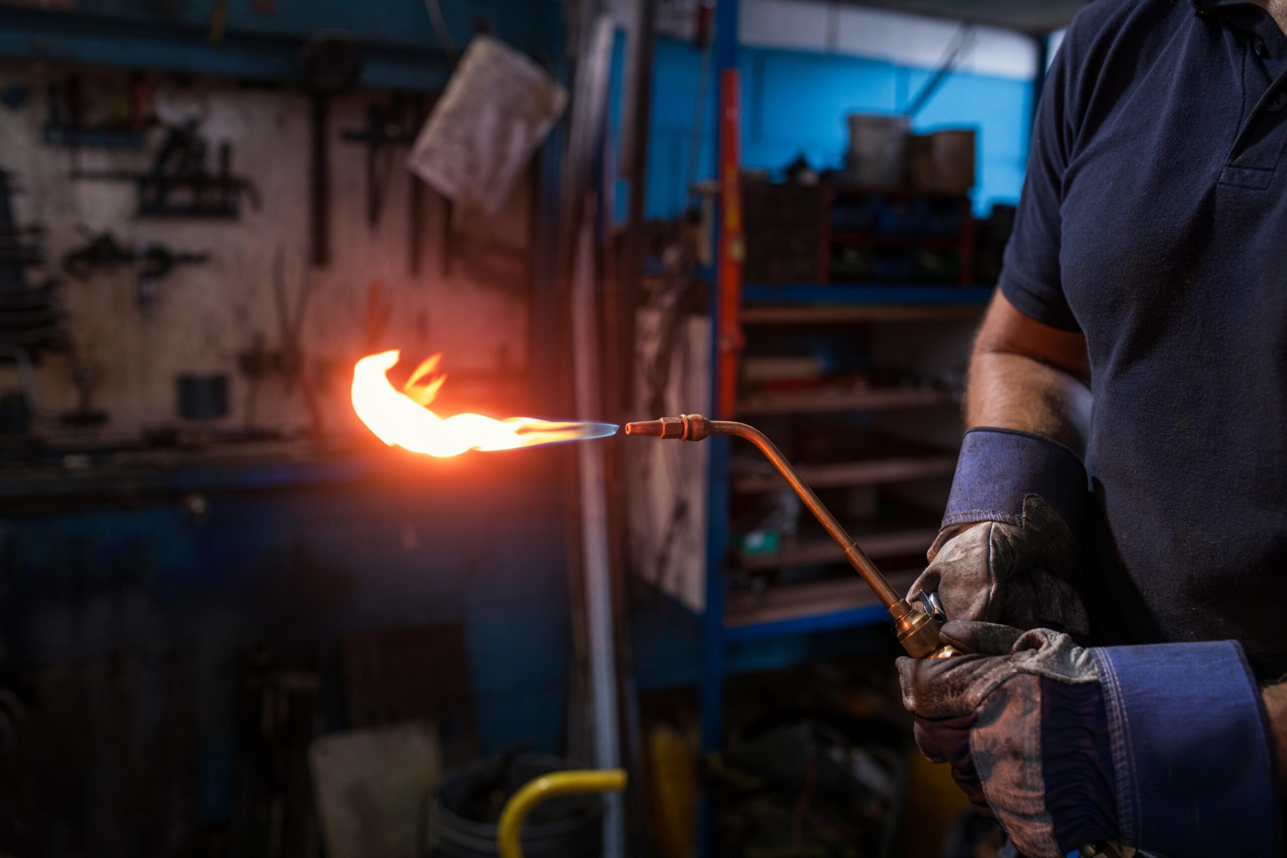 close-up view of a flame from an oxyacetylene welder